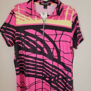 NEW Simplicite Jamie Sadock Women's Large Pink Zip Short Sleeve Golf Polo Shirt